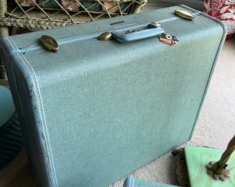 vintage 1950s baby blue tweed Samsonite luggage suitcase 4251