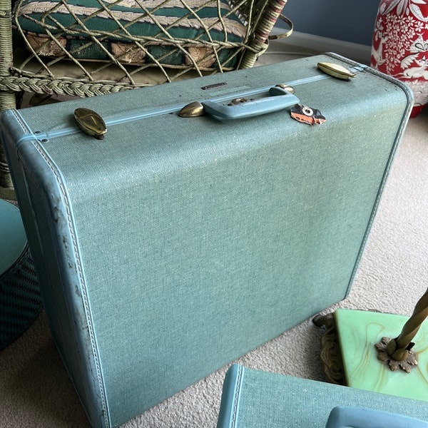 vintage 1950s baby blue tweed Samsonite luggage suitcase 4251