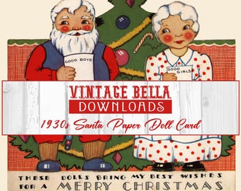 DIGITAL FILES 1930s Santa Christmas Card Paper Dolls illustrations VB#103