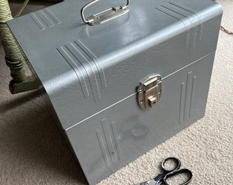 Vintage 1950s gray ACORN Industrial office metal filing case box