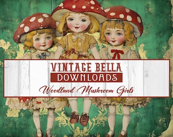 DIGITAL FILES vintage Woodland Mushroom Girls illustrations VB#104
