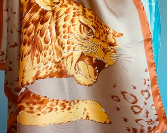 Vintage silk scarf wrap tiger New in Original Packaging by CarLyn made in Korea