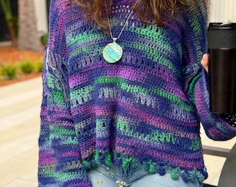 Handmade Crochet Sweater — Colorful, Loose Fit, Boho Style