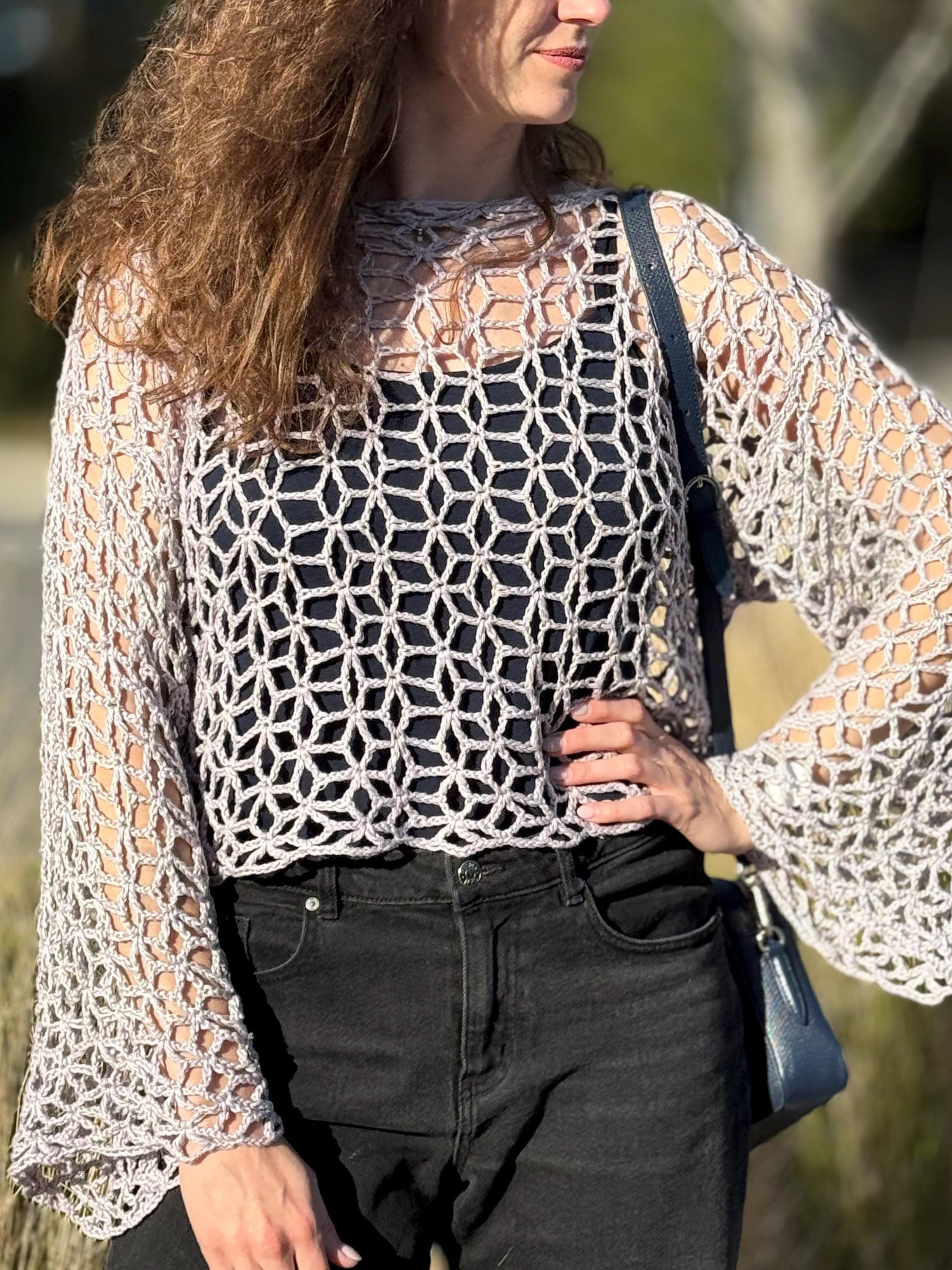Blouse Femme Altar'd State Taille M - Beige Crochet 3/4 Manches - Style Bohème