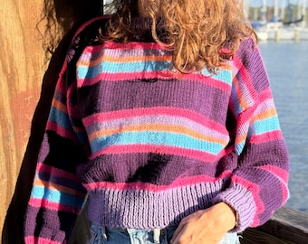 Handmade Striped Crochet Sweater | Colorful Acrylic Pullover