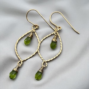 Peridot Drop Earrings: 14K Gold Filled, Handmade Dangles