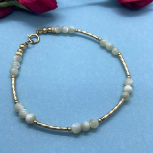 Gleaming Mother of Pearl  14k Gold Filled Beaded Bracelet