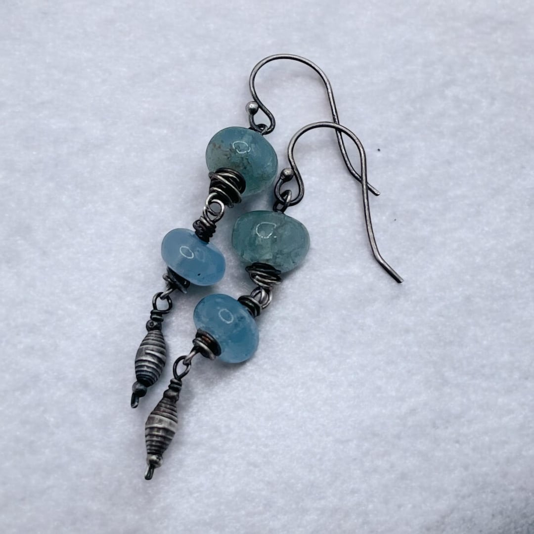 Lean Textured Sterling Silver Stick Dangles With Natural Aquamarine - Etsy