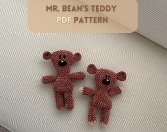 Mr. Bean's Teddy Bear Pattern, Crochet Pattern, Crochet plushie, Crochet teddy bear pattern, Mr. Bean teddy bear tutorial pdf, english pdf