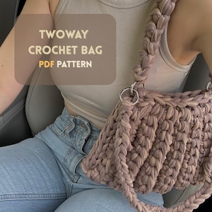 TwoWay Häkeltaschenmuster, T-Shirt-Garntasche, einfaches PDF-Tutorial, kleine Handtasche DIY, modernes Häkeltaschenmuster, Häkeltaschenmuster