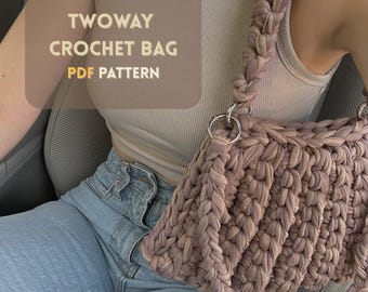 Patrón de bolso de crochet bidireccional, bolso de lana de camiseta, tutorial fácil en PDF, bolso pequeño DIY, patrón de bolso de crochet moderno, patrón de bolso de crochet