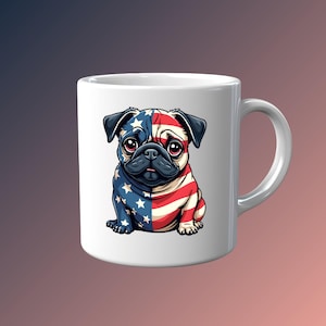 Cute American Flag Pug Clipart - Patriotic Dog Design Instant Download - Sublimation Projects - wall art, card, mug, scrapbooking, crafts