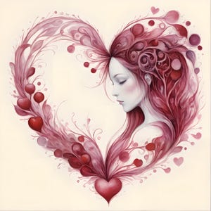 Impresión artística de acuarela de un corazón femenino divino, PNG, regalo de San Valentín, regalo del Día de la Madre, arte mural imprimible, tarjeta de felicitación, portada, logotipo