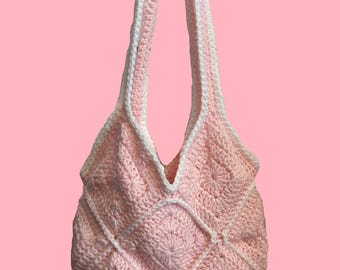 Bolsa Quadrada Vovó Crochê Rosa