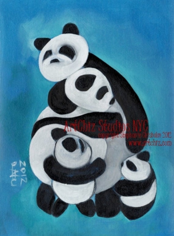 Panda Bears Hugging Illustration Panda Family Art Print Etsy