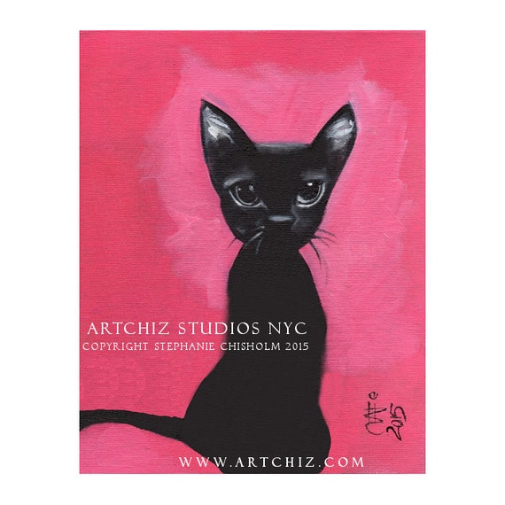 Cute Black Cat Illustration. Kitty Art. Black Kitten with Big | Etsy