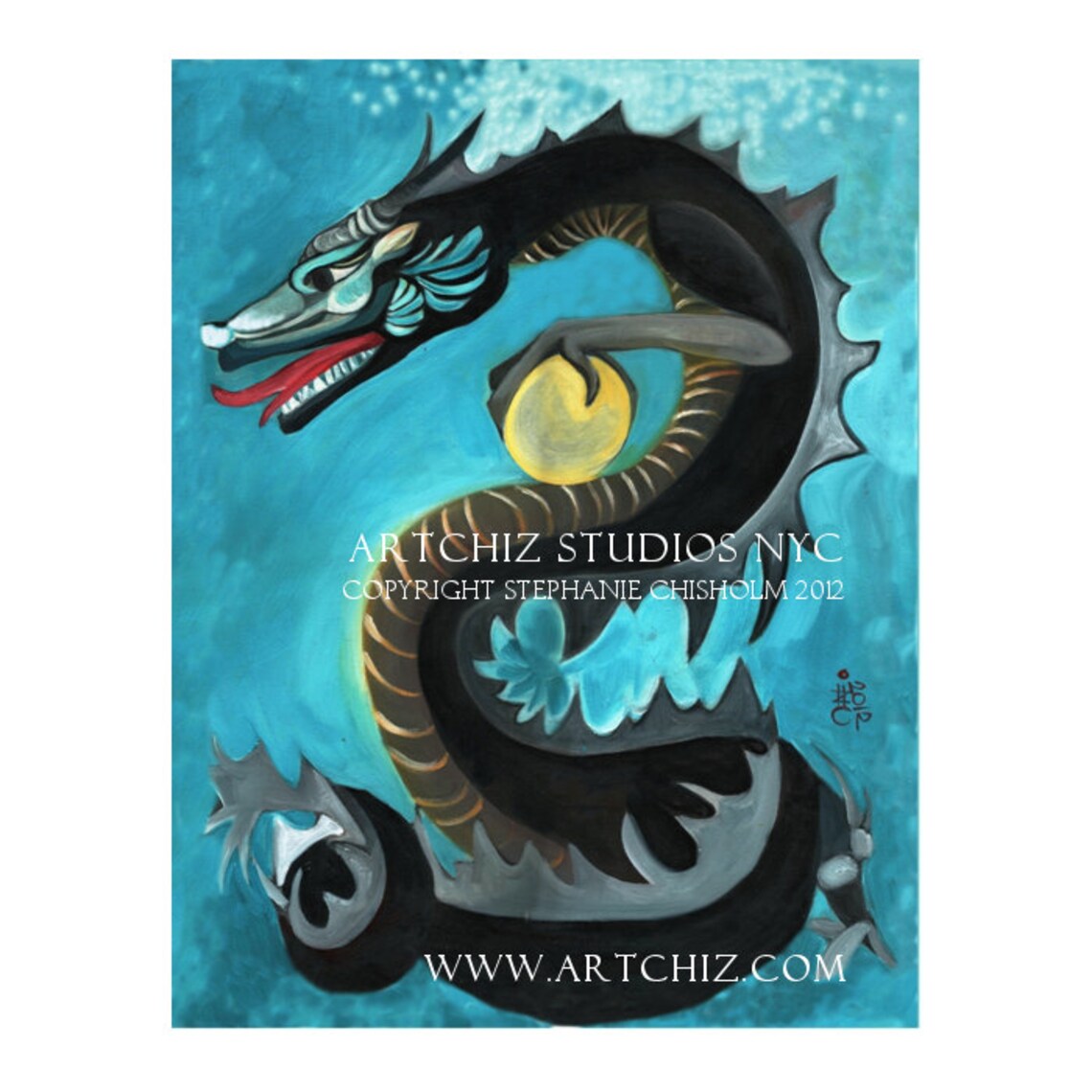 Black Water Dragon. Chinese Zodiac. Year of the Dragon. Art Etsy