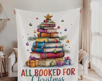 Personalized Christmas Book Blanket, Custom Library Gift for Book Lovers, Favorite Books Blanket with Name, Bookish Reader Christmas Gift