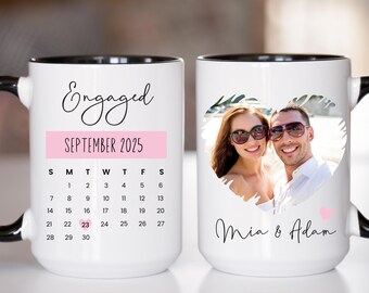 Personalized Engagement Calendar Mug Custom Photo Coffee Mug Couple Gift