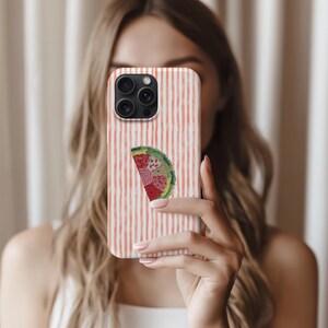 Watermelon Phone Case, Faux-Patchwork Fruit Cover, Phone Case Red Stripes, Gift For Her, Cottagecore Style, Cover-Case