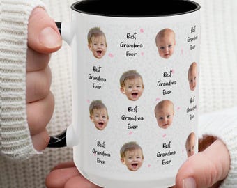 Personalized Baby Face Grandma Mug, Custom Kids Photo Mug for Mother's Day 2025 Grandma Birthday Christmas Gift with Grandkids Pictures