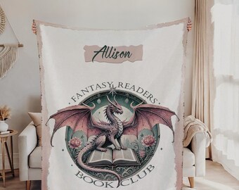 Personalized Dragon Blanket Fantasy Lover Gift Cozy Reading Throw Book Reading Tapestry Dragon Book