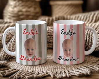 Custom Baby Face Photo Mug: Stripe Baby Face Cup, Unique New Parent Gift, Grandparents Keepsake Mug