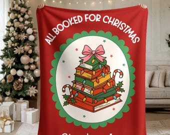 Personalized Christmas Book Blanket, Custom Library Gift for Book Lovers, Favorite Books Blanket with Name, Bookish Reader Christmas Gift