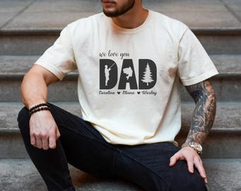 Custom Fishing Dad Shirt with Kids’ Names Personalized Fisherman T-Shirt Father’s Day Gift for Dad Men’s Birthday Fishing Tee