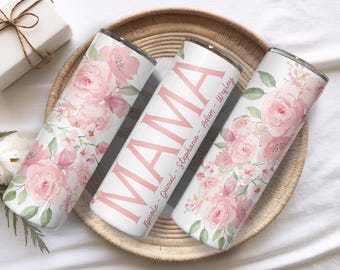 Personalized Mom Tumbler Floral Design Custom kids Names Gift for Mom