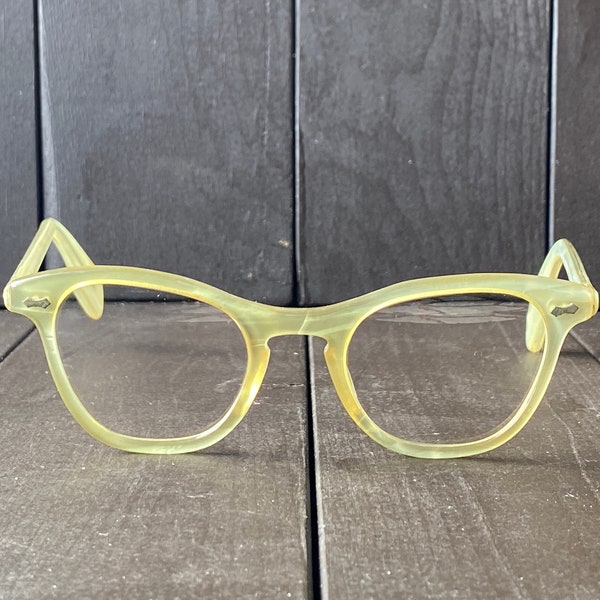 ArtCraft eyeglasses, yellow frame glasses, 1950s glasses, 50s eyeglasses, 50s cat eye glasses, FREE USA SHIPPING