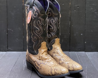 Mens us 9.5, Dan Post boots, blue cowboy boots, snake skin boots, round toe boots, vintage cowboy boots, FREE USA SHIPPING