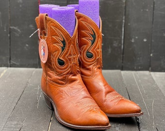 Womens ons 9.5, Code West laarzen, snip toe laarzen, bruine cowgirl laarzen, korte cowgirl laarzen, vintage cowgirl laarzen, GRATIS VS VERZENDING