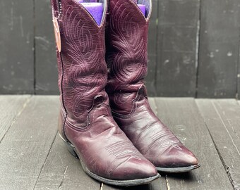 Size 9, code west boots, pointed toe boots, purple cowgirl boots, womens western boots, vintage cowgirl boot, FREE USA SHIPPING
