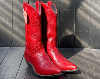 Womens us 9, red cowgirl boot, vintage cowgirl boot, pointed toe boots, red western boots, Code West boots, FREE USA SHIPPING