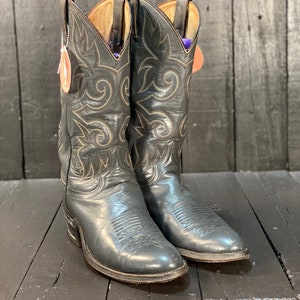 Schoenen Herenschoenen Laarzen Cowboy & Westernlaarzen Gray Leather Cowboy Boots Size 13.5 EE NOS Made in Calgary 