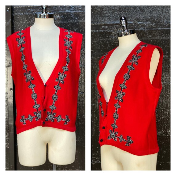 Size Large, womens sweater vest, red sweater vest… - image 1