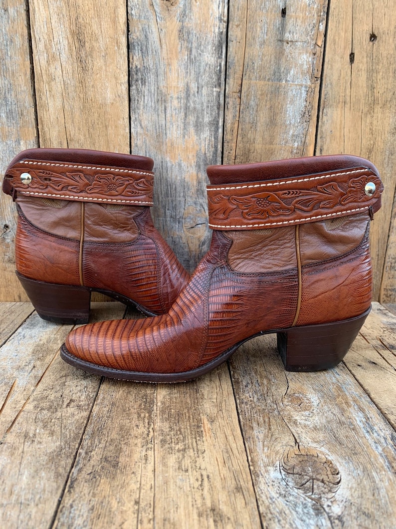 Us 8.5 excellent condition vintage cowboy boots lizard skin ankle boots custom made boots FREE SHiPPiNG