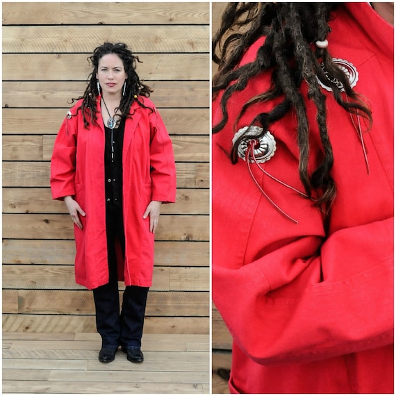 Large, vintage western duster, long red duster, 19