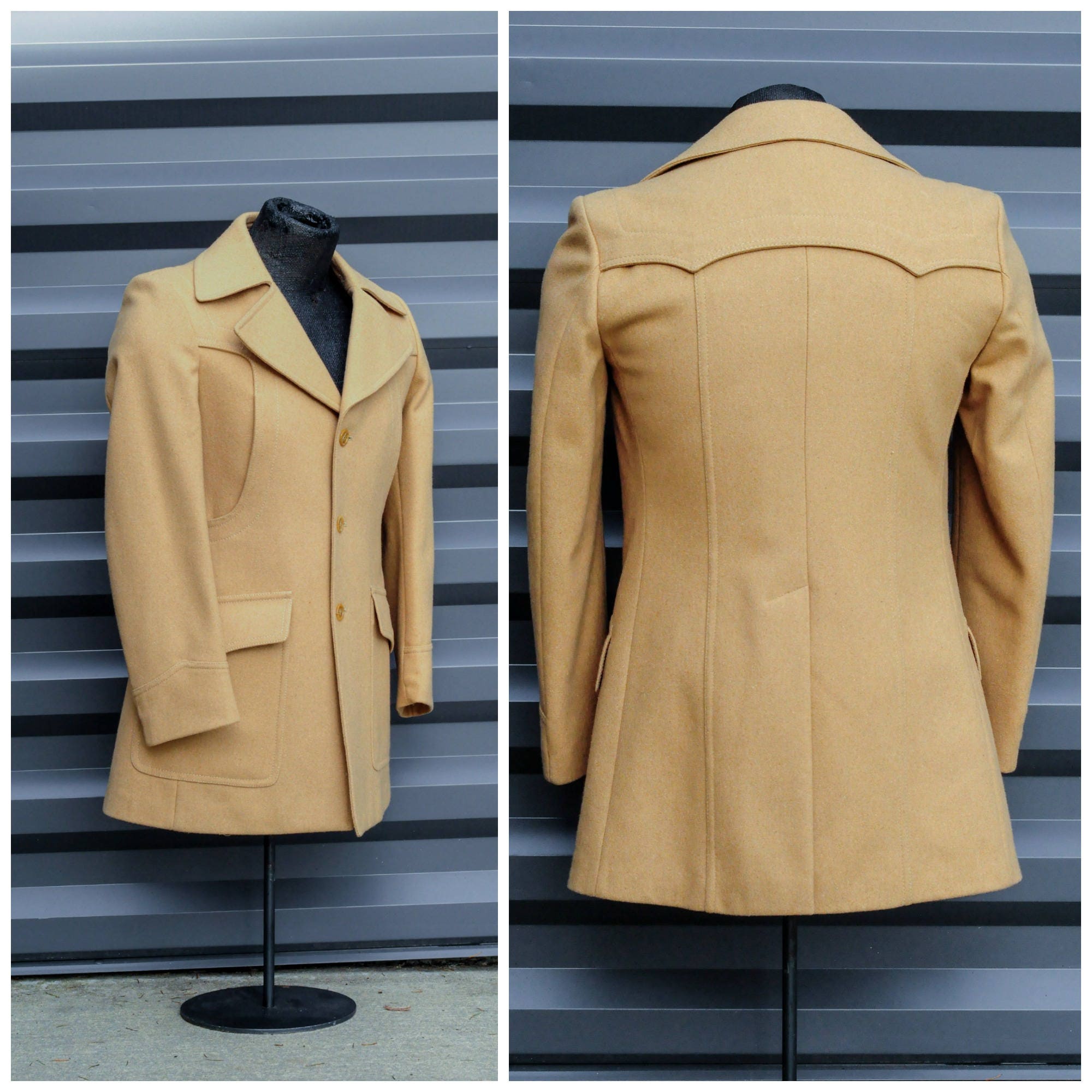 Medium Vintage Winter Coat Camel Hair Coat Wool Coat Men Etsy