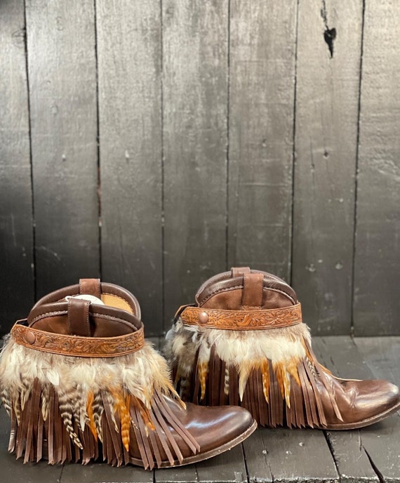 Brown fringe cowgirl boots cheap