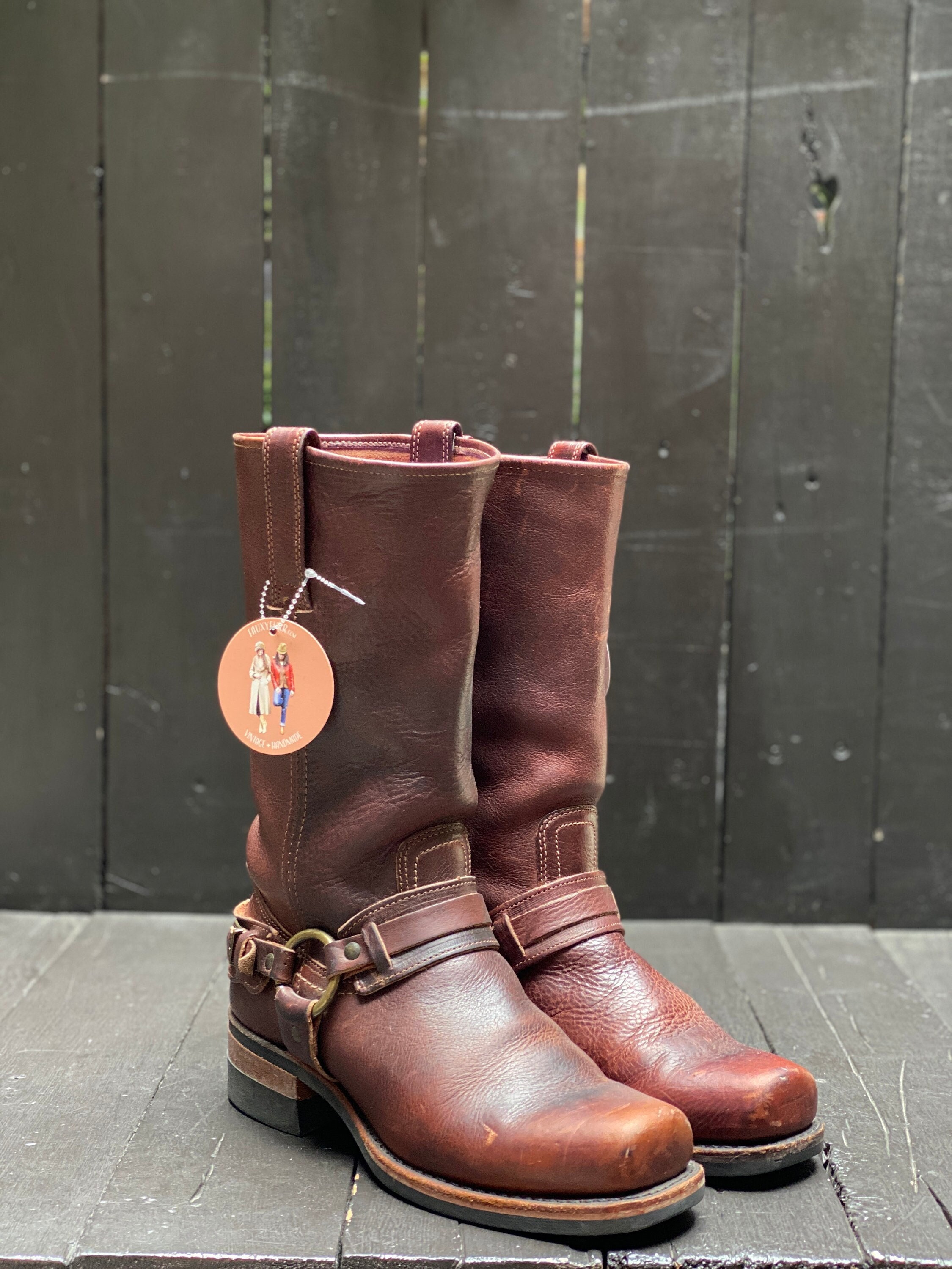 vintage 1970s burgundy FRYE boots Mens 9 D leather Harness Campus black  label
