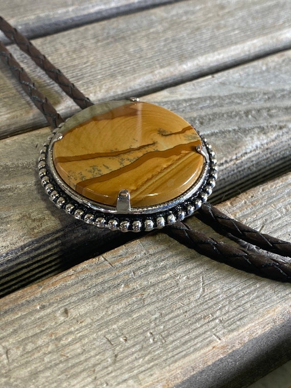 picture jasper bolo tie, picture jasper cabochon,