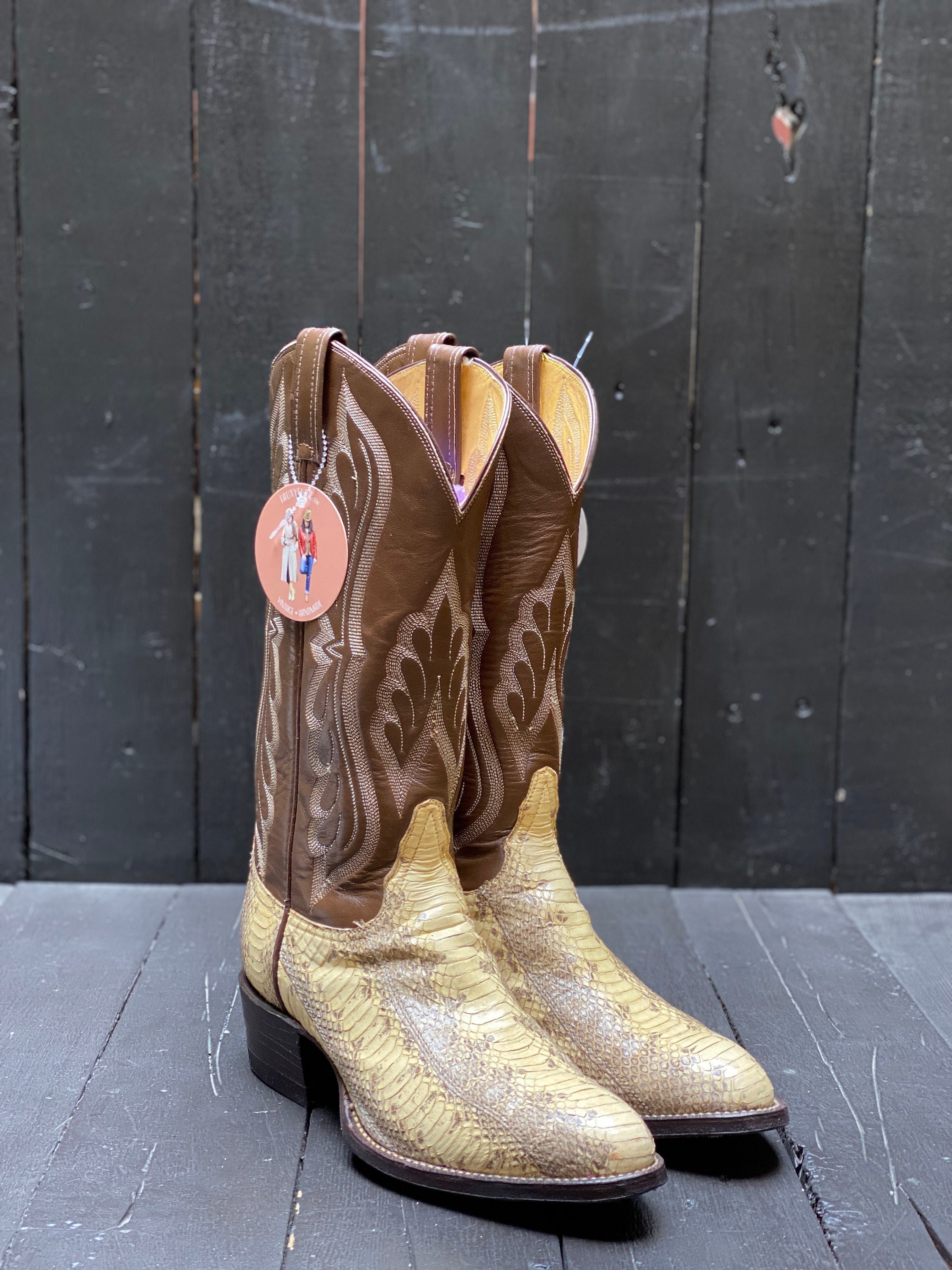 Mens us 7.5, Tony Lama boots, round toe boots, brown cowboy boots, brown  western boots, snake skin boots, FREE USA SHIPPING -  Portugal