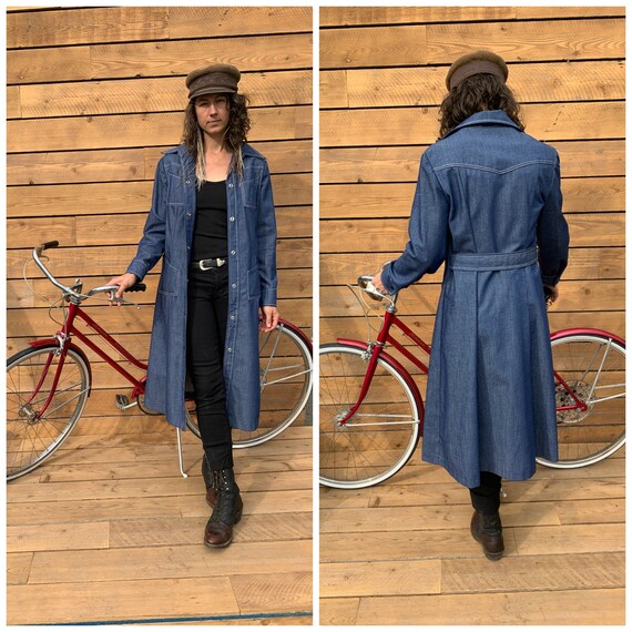 XL, denim duster, long denim jacket, western duste