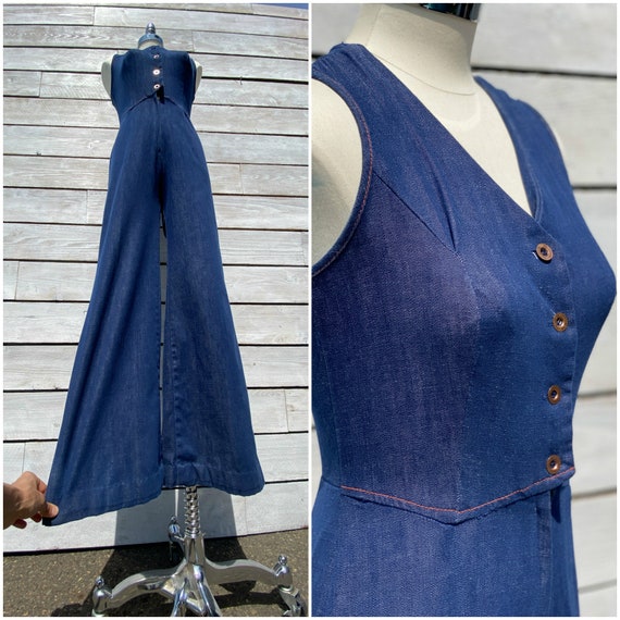 Size 2 - 1970s jumpsuit, denim jumpsuit, wide leg