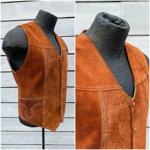 Large, 1970s suede vest, 1970s brown vest, suede w