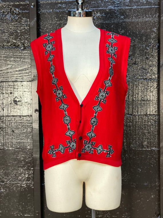 Size Large, womens sweater vest, red sweater vest… - image 2
