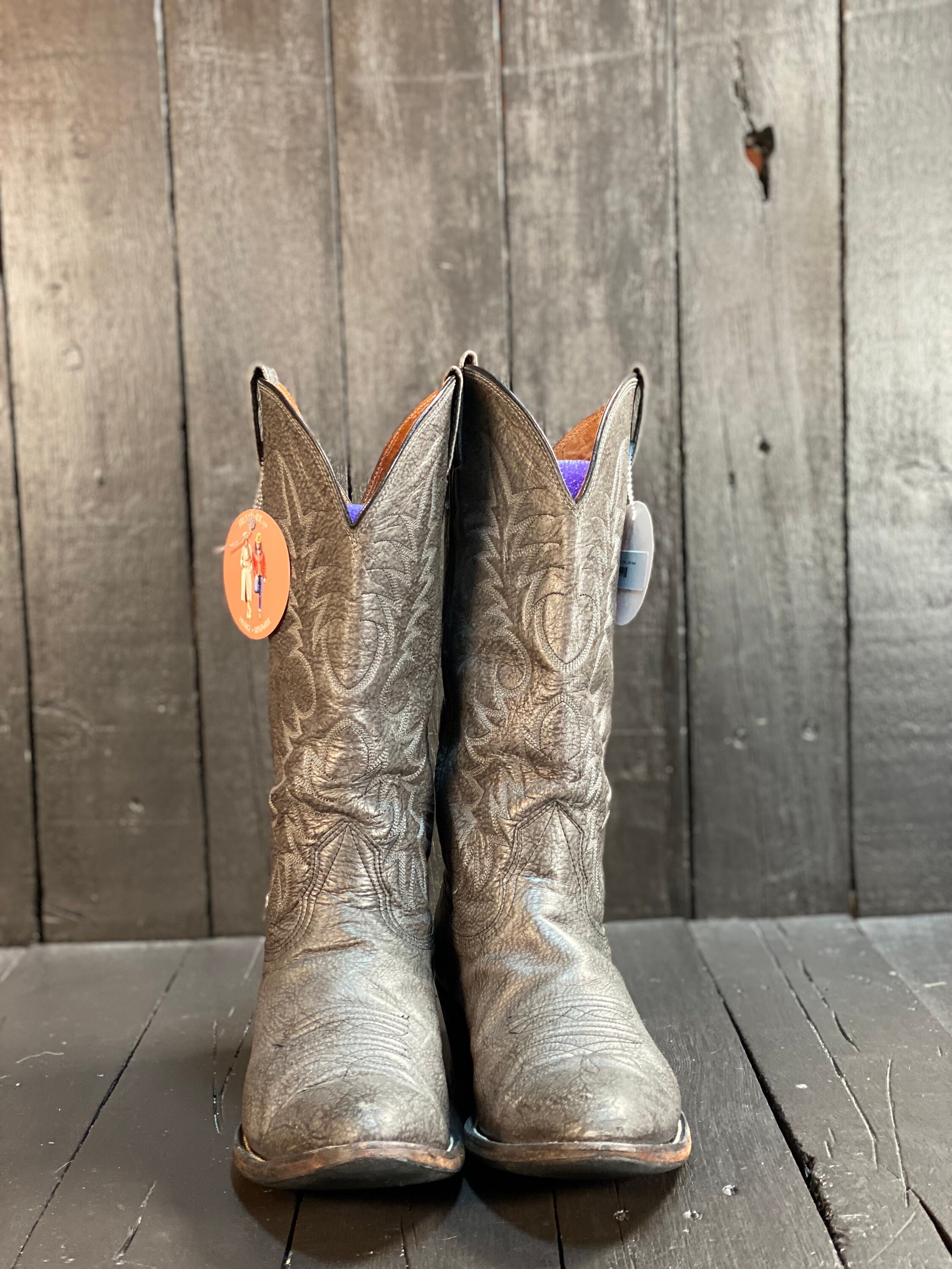 Mens 9E Vintage NOCONA USA Calf Leather Western BOOTS Minimalist Classic Cowboy Black J Toes-Pegged Soles