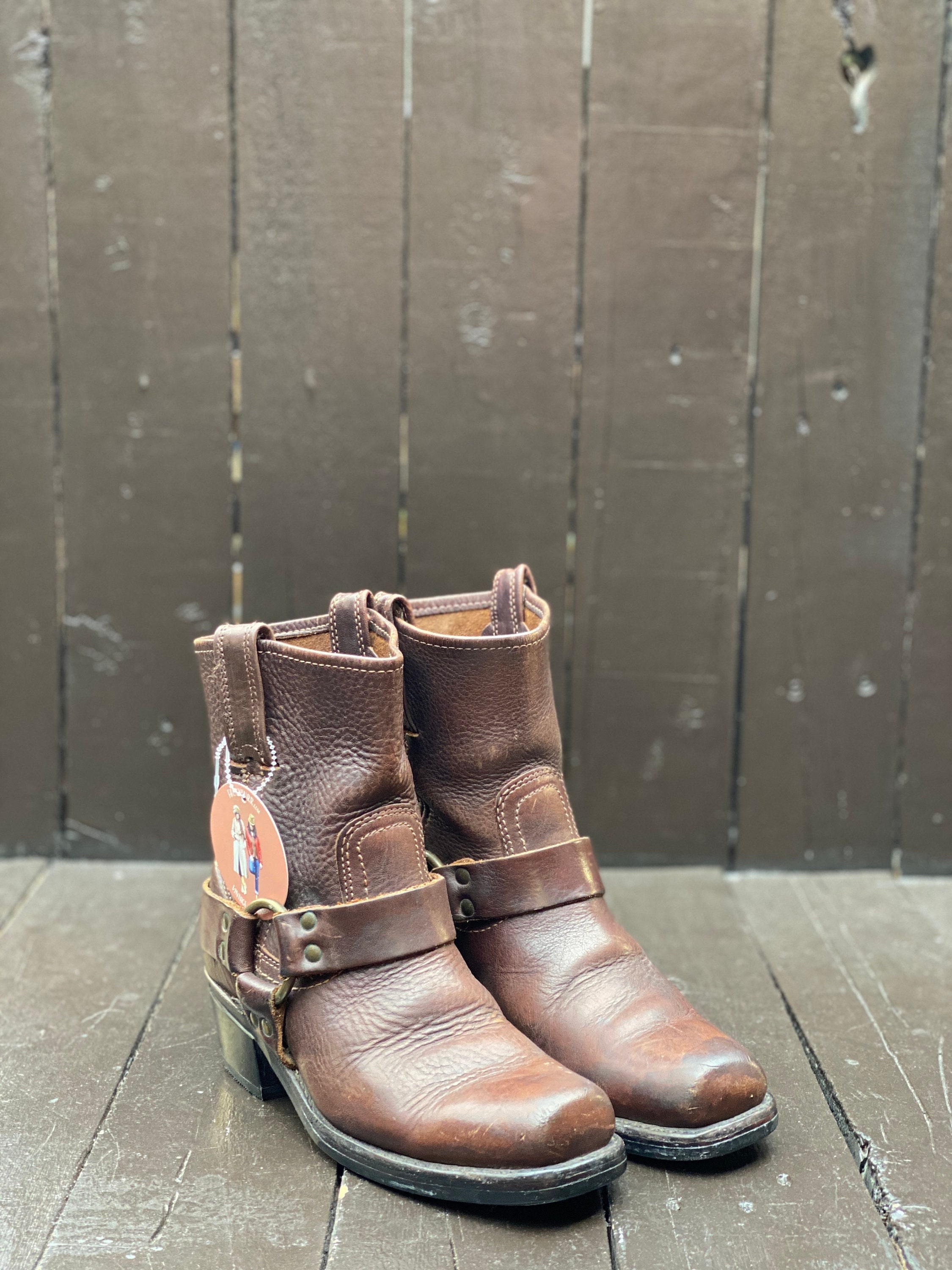 Womens Us 6.5 vintage frye boots square toe boots womens western boots short harness boots womens western wear Free USA SHIPPING